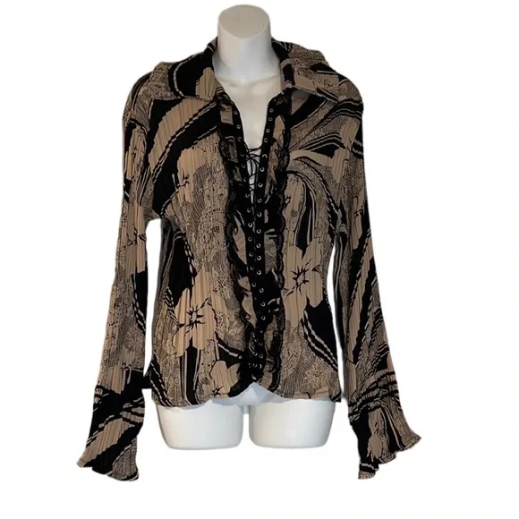 Jennifer L Lloyd Lace up Blouse size “L” - Picture 1 of 6